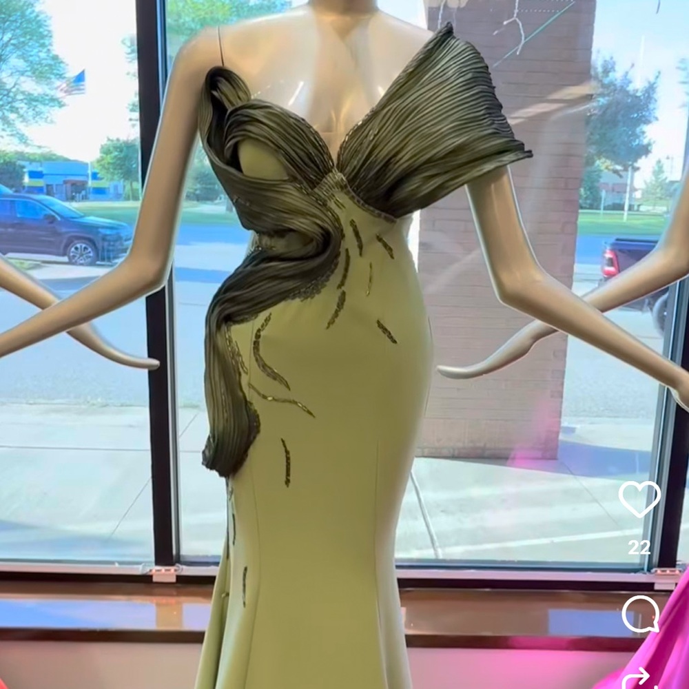 Elegant Olive Green Evening Gown
